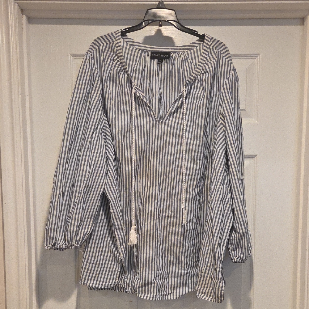 Lane Bryant Navy and White Striped Top